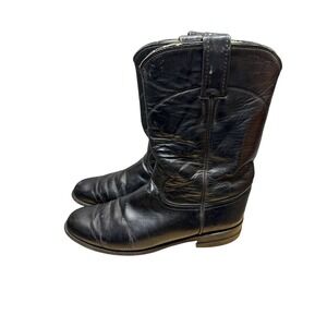 Justin Roper Boots Mens Size‎ 7 Black Leather Western Cowboy Made USA L2703
